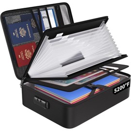 5200℉ Fireproof File Organizer Bag with 13 Pocket Accordion File Folder,Document Organizer Box with Lock & Labels