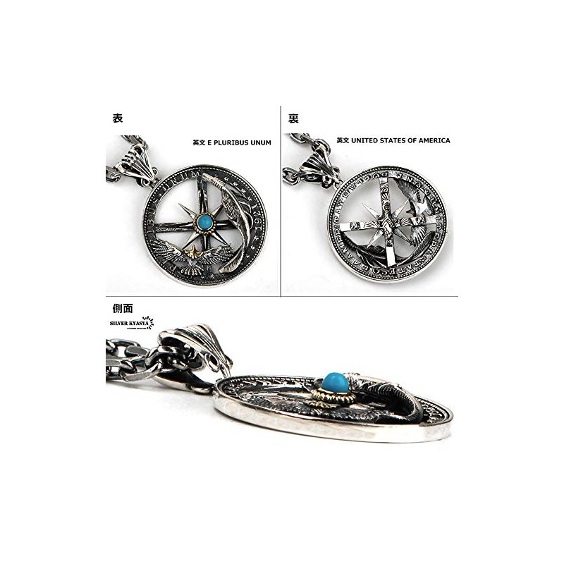 Silver KYASYA 925 Silver Coin Necklace, Men's, Silver925, Turquoise, Eagle,