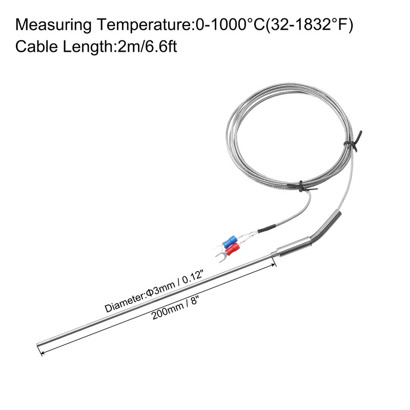 QUARKZMAN K Type Thermocouple Temperature Sensor Probe 3 x 200