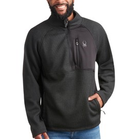 Spyder Mens Quarter Zip Pullover Sweatshirt - Classic Fleece 1/4 Zip Pullover Mens Golf Shirts for Workout Hiking Running, Size Medium, Heather Black