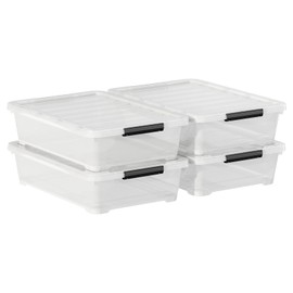 Tyminin 4 Pack 20-Quart Under Bed Storage Box with Wheels, Rolling Underbed Storage Containers Organizer with Latch Lids, Clear