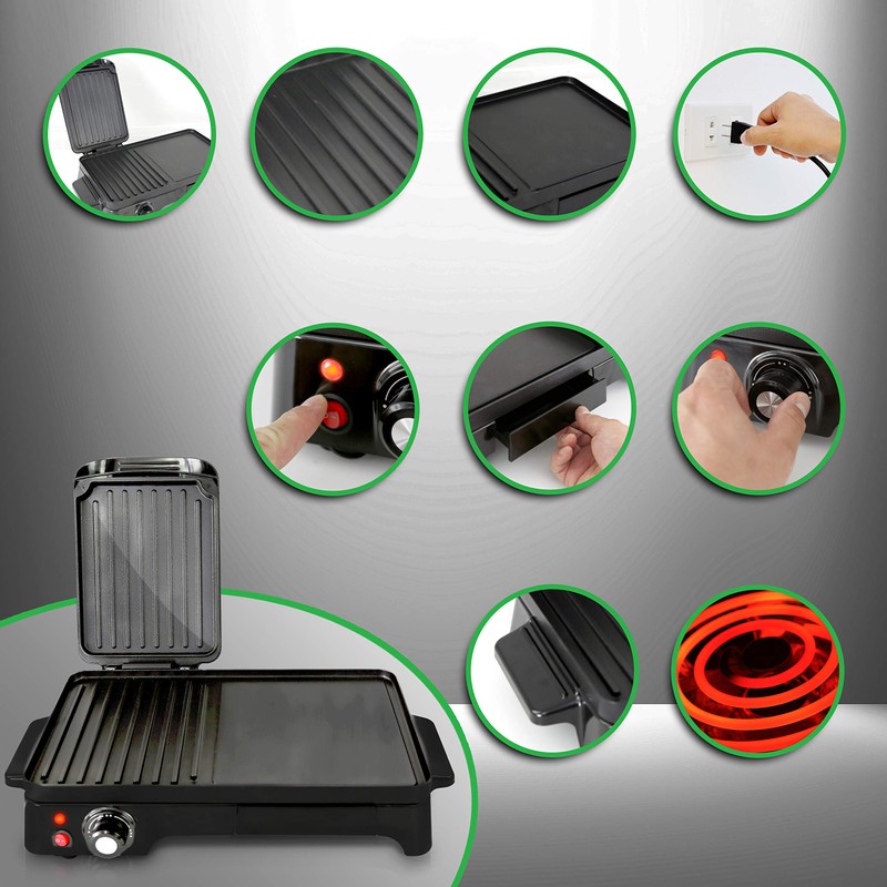 Nutrichef 2-in-1 Panini Press Grill & Griddle | Nonstick Coating,