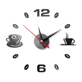 ZSooner Acrylic 3D Wall Clock, Coffee Cup Pattern DIY 3D Stickers Clock Silent Stickers Clock for Home/Office/Restaurant - 43 X 43cm
