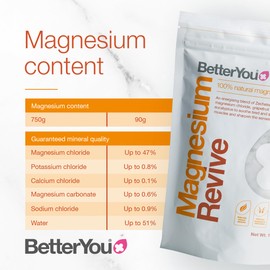 BetterYou Revive Bath Flakes, Blend of Pure Zechstein Magnesium Chloride with Restorative Essential Oils, Grapefruit and Eucalyptus to Sooth Tired and Aching Muscles, 750g