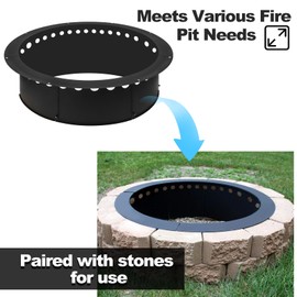 Upgraded 40-Inch Outer/36-Inch Inner Smokeless Fire Pit Ring Insert with Venting Holes, Heavy Duty Steel Liner for Outdoor Bonfires and DIY Campfires, Above or In-Ground Use