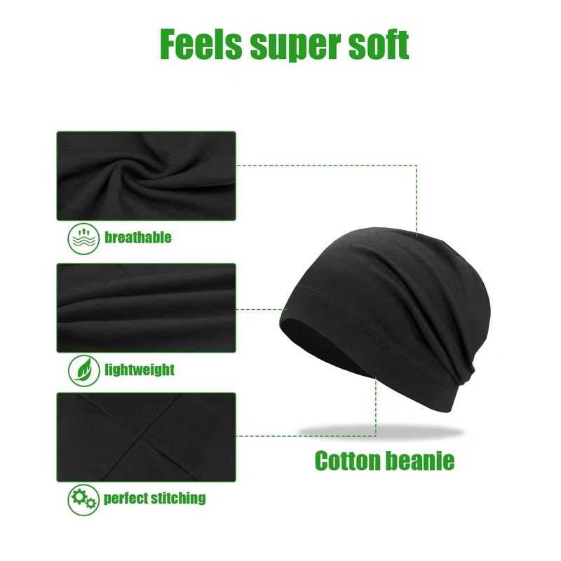 SRLLBBY Lightweight Cotton Beanie, Breathable Thin Sleep Hats, Skull Caps