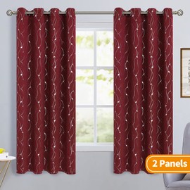 BGment Blackout Curtains 63 Inch Length 2 Panels Set Grommet Thermal Insulated Room Darkening Window Curtains with Wave Line and Dots Printed for Bedroom, 52 x 63 Inch, Burgundy Red