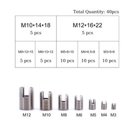 Yuhtech 50 Pieces 7 Size Thread Inserts M3 M4 M5 M6 M8 M10 M12 Stainless Steel Internal Thread Self-Tapping Thread Insert Set Thread Reinforcement Repair Tool