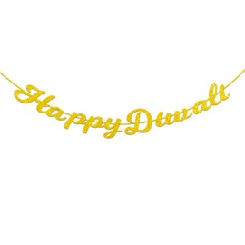 iwiio Happy Diwali Banner, Diwali Decorations for House, Gold Glitter Diwali Bunting Hanging Decorations Garlands for Home Hindu Party Supplies