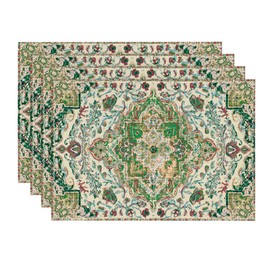 Artoid Mode Boho Placemats Set of 4, Daily Green Floral Bohemian Fall Table Mats for Home Party Dining Decoration 12x18 Inch