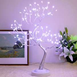 FUCHSUN $$$ 108 LED Bonsai Tree Light, Battery/USB Powered 20 Inch Tabletop Artificial Tree Lamp for Living Room Bedroom Christmas Home Decor, 8 Modes & 6 Hours Timer (White)