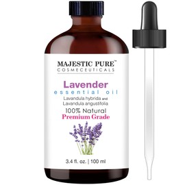 MAJESTIC PURE Lavender Essential Oil - 3.4 fl oz with Glass Dropper | 100% Pure and Natural Lavender Oil | Premium Grade Essential Oils for Diffusers, Skin, Aromatherapy, Massage