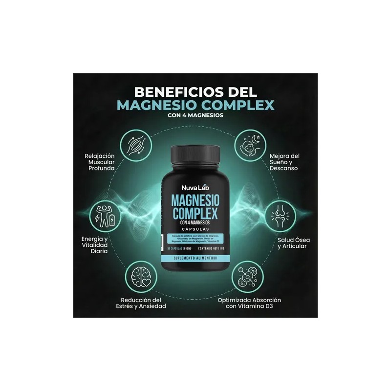 Magnesio Complex Con 4 Magnesios 610 Mg 180 Capsulas Nuvalab