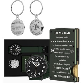 Father's Day Gifts for Dad from Daughter: Wallet & Analog Watch & Keychain Gift Set for Father, Mens Slim Money Clip Gifts