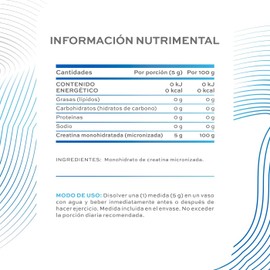 B Life Creatina Monohidratada 450 g en polvo 90 Servicios 5 g por porción Alta Pureza y Mayor Absorción Creatine Monohydrate.