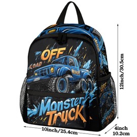 LOMBARDIDEN Toddler Backpack for Boys Girls - 12 Inch Monster Car Trucks Kids Backpack Preschool Kindergarten Backpack Lightweight Waterproof Schoolbag Book Bag for School