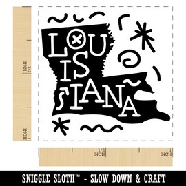 Louisiana State with Text Swirls Self-Inking Rubber Stamp Ink Stamper - 1 Inch Small - Black Ink