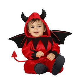 FIESTAS GUIRCA | Costume di Piccolo Diavolo Bebè (18-24 Mesi) - Tutina, Cappuccio, Ali e Coda - Costumi da Demone e Diavolo per Halloween, Carnevale e Feste in Maschera - Ideale per Bambini