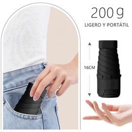 Paraguas de Bolsillo Reforzado para Lluvia y Sol, Mini Sombrilla con Protección UV, Ultra Ligero y Portátil, Más Robusto, con 12 Varillas Reflectantes, Mini Paraguas Plegable con Estuche