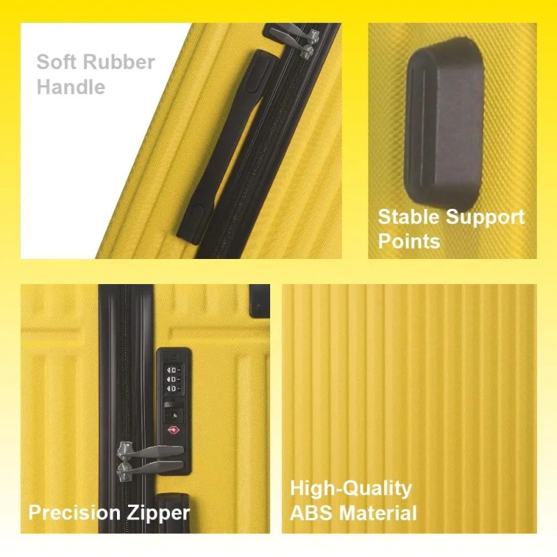 Premium 3-Piece Lemon Yellow ABS Luggage Set 20\" 24\" 28\"