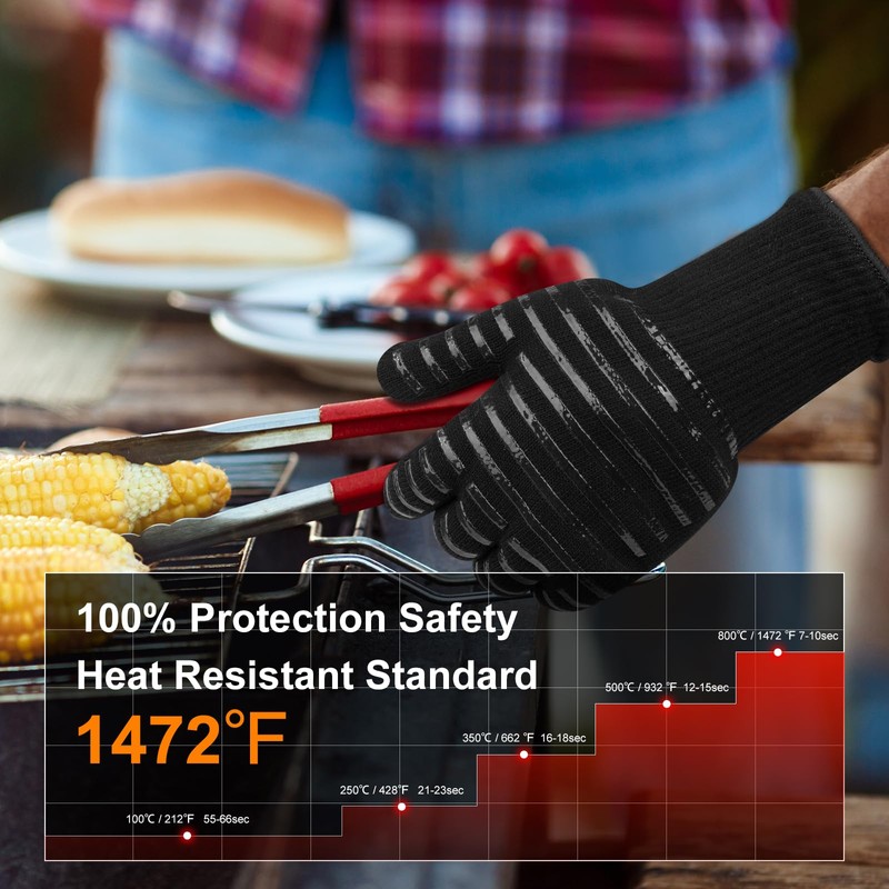 Flintronic Barbecue Gloves, Heat Resistant with 800°C, Fireproof Gloves, Baking