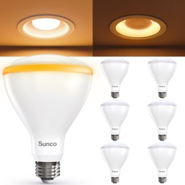 Sunco 6 Pack BR30 Night Light, Sleep Light Bulb, Blue Light Blocking for Lamp, Bedroom, Mood Soothing, Nursery, 8.5W=55W, 2CCT 2700K, 2000K, Dimmable, 800 LM (80 LM Night Light), E26 Medium Base UL