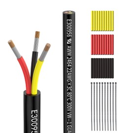 Matugajp 22awg 3 Conductor Wire 22/3 Electrical Wire 3 Core Extension Cable 30 feet UL2464 DC 5V/12V/24V/300V 22 Gauge Oxygen Free Stranded Tinned Copper Wire for led Light Automotive(22/3-30FT)
