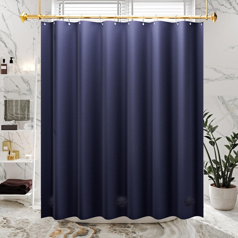AmazerBath Navy Blue Shower Curtain, Thick PEVA, Heavy Duty Waterproof