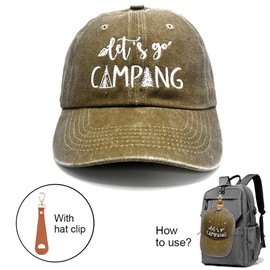 Let’s go Camping Hat Adjustable Baseball Cap Outdoor Explore Vintage Hats for Men Women Camper (Khaki)