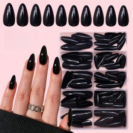 Virellay Press On Nails Almond - 120 Pcs Falsche Nägel Tips Set (Black, 120 Pcs)