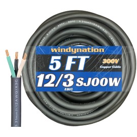 5 Feet 12/3 SJOOW Cable Cord 12 AWG 3 Conductor SO Wire - 12 Gauge 3 Conductor (12/3 Wire) 300V Portable Power Extension Cable for Motor Leads, Portable Lights, Battery Chargers