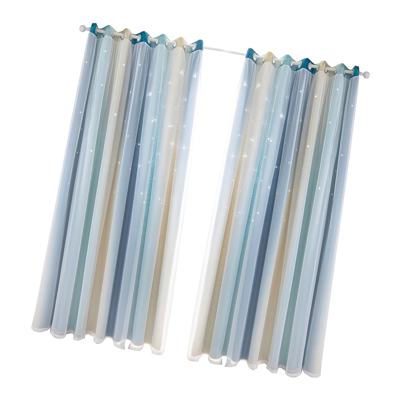 2pc Curtain Simple Gradient Hollow-out Star Pattern Double Layer Blackout