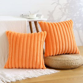 Soleebee Set of 2 Throw Pillow Covers Soft Cozy Velvet Pillowcase Faux Rabbit Fur Cover for Couch Sofa Bed Chair Home Decorative Pillows Cover (18x18 Inch, Orange)