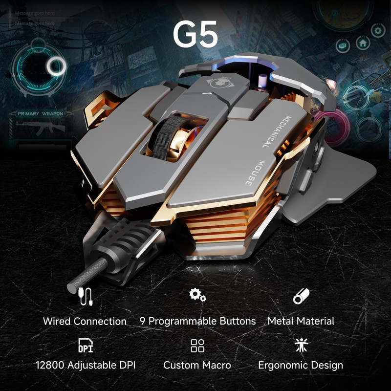 SEUNKWANG EWEADN G5 Wired Gaming Mouse, Ergonomic RGB Computer Mouse,