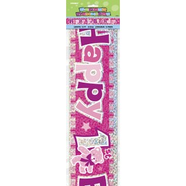 Happy 1st Birthday Pink Prism Banner (3.6 Meter Long) 1 Piece - Perfect for First Birthday Party Decorations