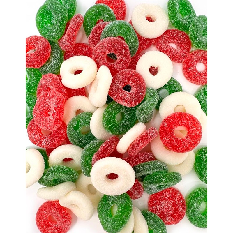 SweetGourmet Gummy Christmas Wreath Candy, 1 Pound Bag, Cherry, Strawberry-Banana