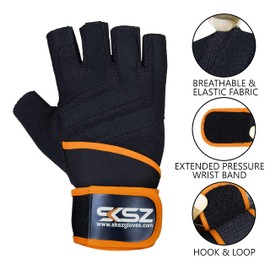SKSZ Weight Lifting Gloves with Wrist Wrap |Gym Gloves Men with Silicon Padding| Lifting Gloves| Weightlifting Gloves for Men’s| Fingerless Work Gloves| Weight Gloves