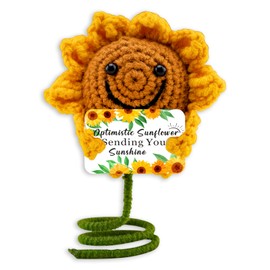 Iweca Stocking Stuffers for Women Friendship Gifts for Women Best Friend Keychain for Women Sunflower Crochet Doll Friends Gifts 3 inch Knitted Wool Doll with Positive Card Car Dashboard Decorations