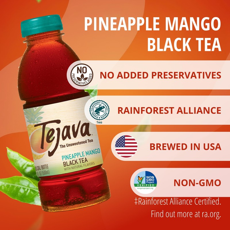Tejava Pineapple Mango Black Tea, 6 Pack 16.9 oz PET,