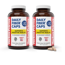 Yerba Prima Daily Fiber Caps Formula 400 Capsules (Pack of 2) - Both Soluble/Insoluble Fiber with Psyllium Seed Husks, Acacia Gum, Apple Fiber Supplement