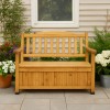Cedar 44" Outdoor Wooden Storage Bench w/ Armrest & Backrest