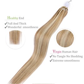 Micro Link Hair Extensions Human Hair 30g 16inch(#760) Brown to Caramel Blonde Microlink Hair Extensions Human Hair Microbead Hair Extensions Microlink Hair Extensions Micro Link Hair Extensions