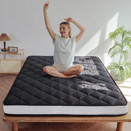 MAXYOYO 6" Extra Thick Futon Mattress Floor Mattress, Queen Size Diamond Pattern Mattress Pad Tatami Pad Japanese Floor Mattress for Adults Floor Bed Roll Up Mattress Guest Mattress, Black