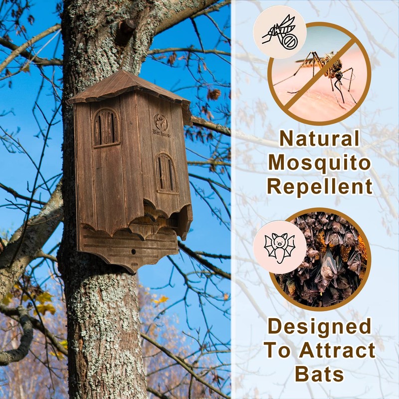 VIREESR Wooden Castle Bat Houses for Outdoors, Bat Boxes for