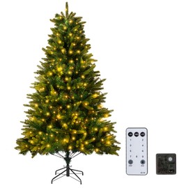 LOENIY 6ft Prelit Christmas Tree with Remote Control, Timer Artificial Christmas Tree with 250 Warm & Multi-Color Lights, Hinged Full Tree with 715 PVC & PE Tips, for Home, Party, Office Decoration