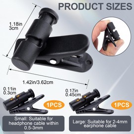 VARMDUKKE 2 Pack Headphone Clips for Earphone Wire, 2 Sizes 360 Degree Rotate Earphone Microphone Cable Clips, Headset Mic Cord Clamp for Clothing, Shirt, Collar - Black (for 0.5-3 mm, 2-4 mm)