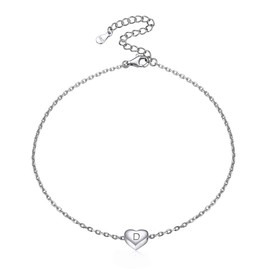 ChicSilver 925 Silver Alphabet 22 cm Anklet with Heart Pendant A-Z 26 Letter Summer Anklet with Gift Box for Women and Girls, Sterling Silver