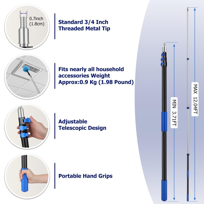 Hammrit 12FT Telescopic Extension Pole | 3-12FT Adjustable Aluminum Paint