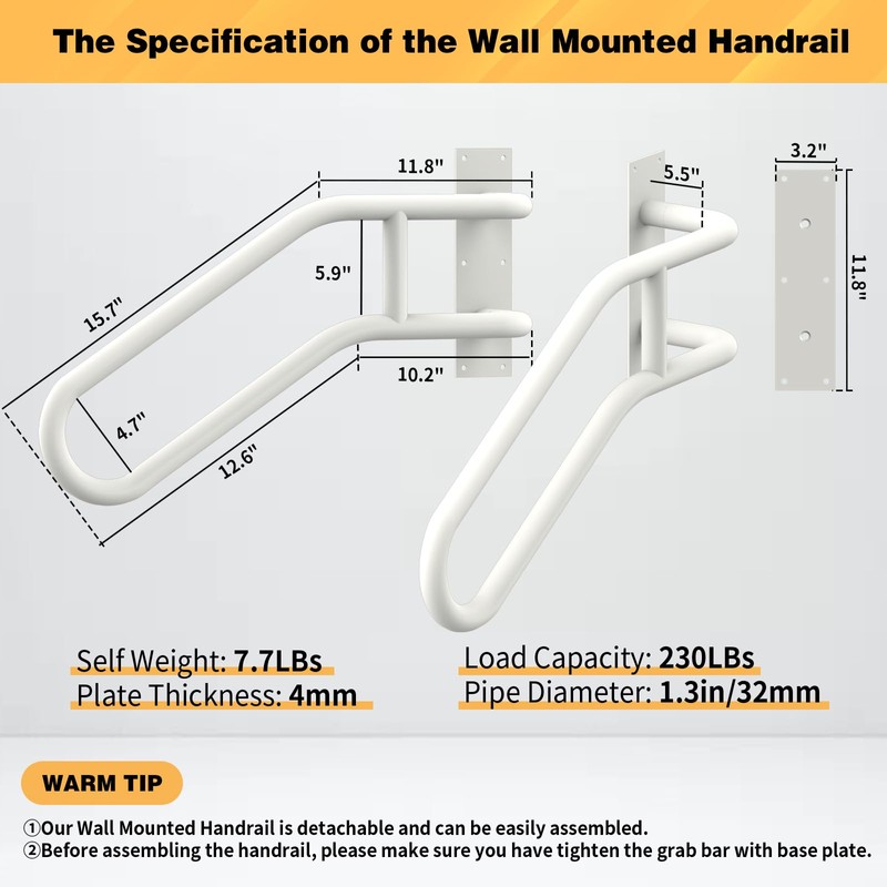 Right Side Wall Mounted handrail, Garge Door Stair Railing for