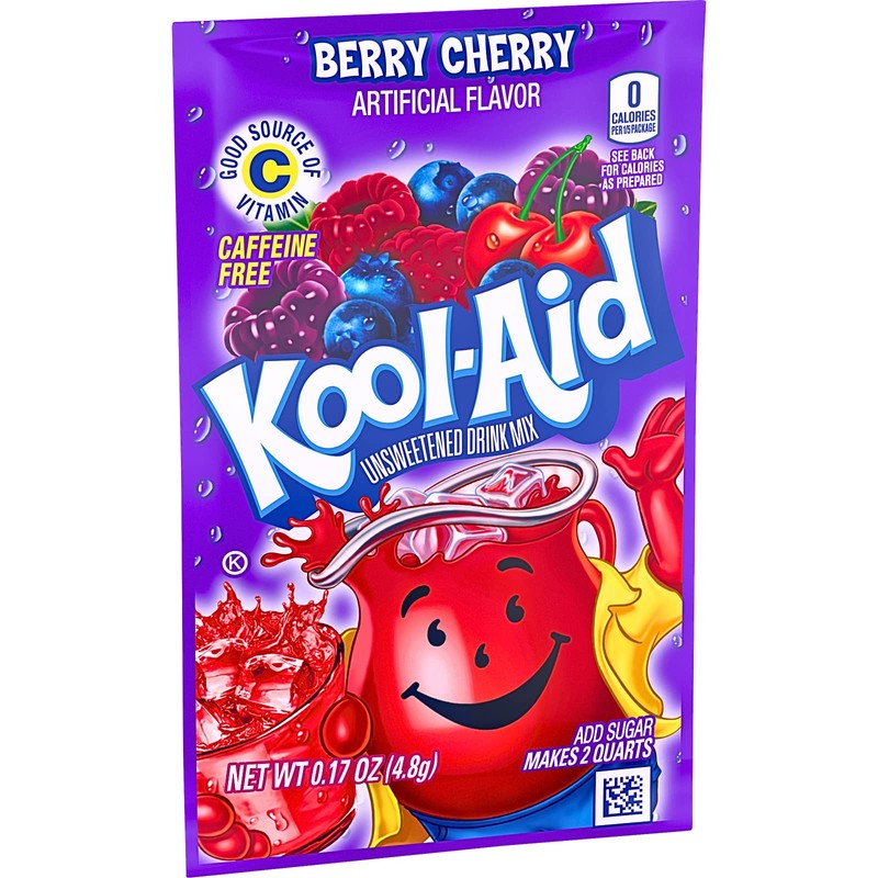 Kool-Aid Unsweetened Drink Mix, Berry Cherry, Caffeine-free, Individually Wrapped, 0.17